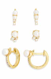 NORDSTROM RACK Assorted 3-Pack Cubic Zirconia & Faux Pearl Earrings Set