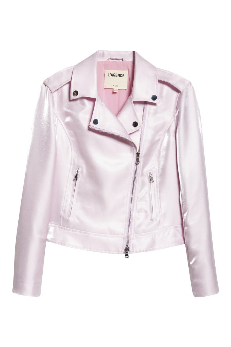 Satin Biker Jacket, Alternate, color, LILAC SNOW