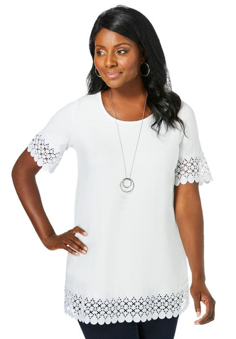 Stretch Cotton Crochet Trim Tunic (Plus)