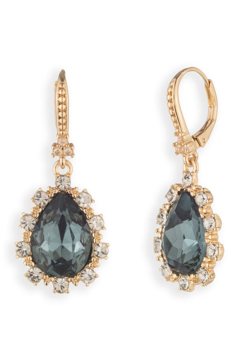Pear Glass Leverback Drop Earrings, Main, color, BLUE