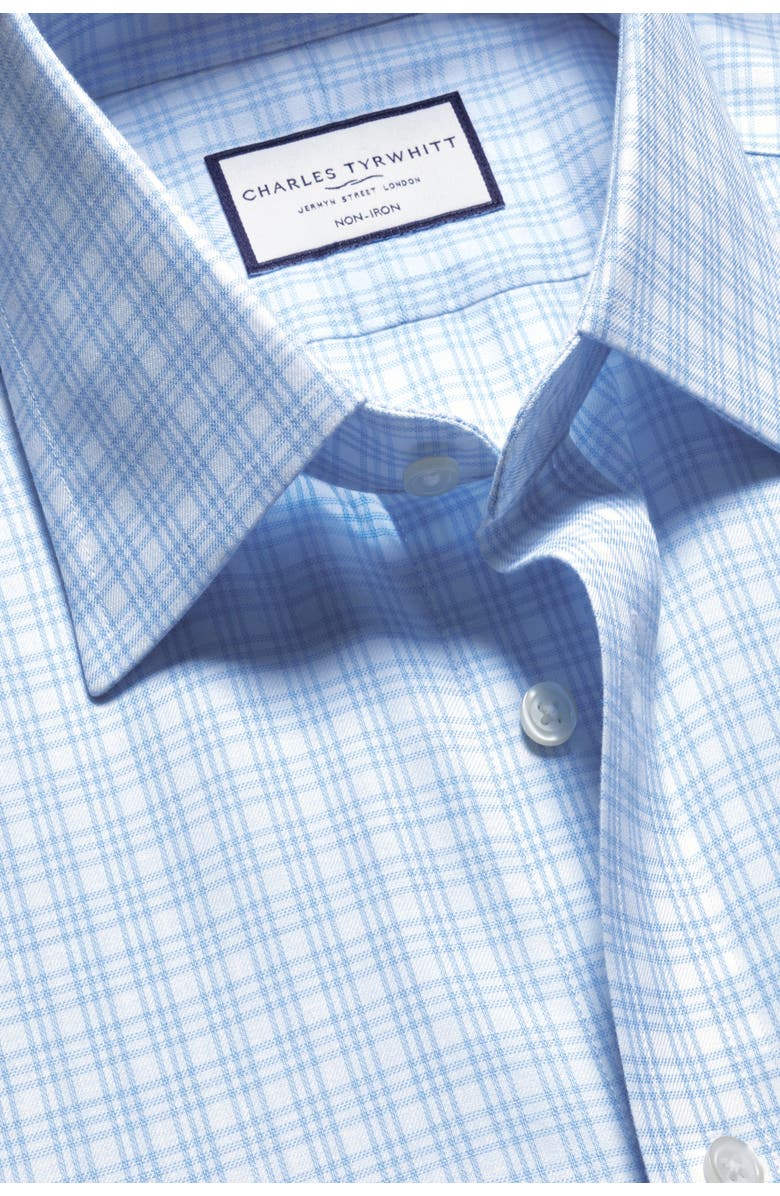 Charles Tyrwhitt Triple Check Non-Iron Twill Slim Fit Shirt Single Cuff, Alternate, color, Sky Blue