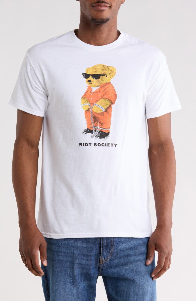 RIOT SOCIETY County Teddy Cotton Graphic T-Shirt, Main, color, White
