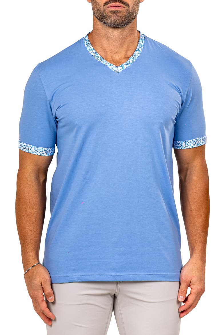 Edison Marthyr0005 Blue Cotton V-Neck T-Shirt, Main, color, BLUE