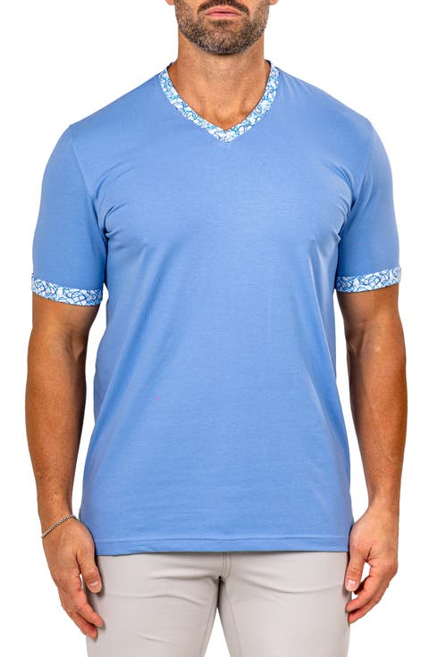 Edison Marthyr0005 Blue Cotton V-Neck T-Shirt