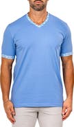 Maceoo Edison Marthyr0005 Blue Cotton V-Neck T-Shirt