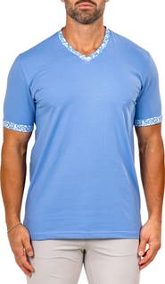 Maceoo Edison Marthyr0005 Blue Cotton V-Neck T-Shirt