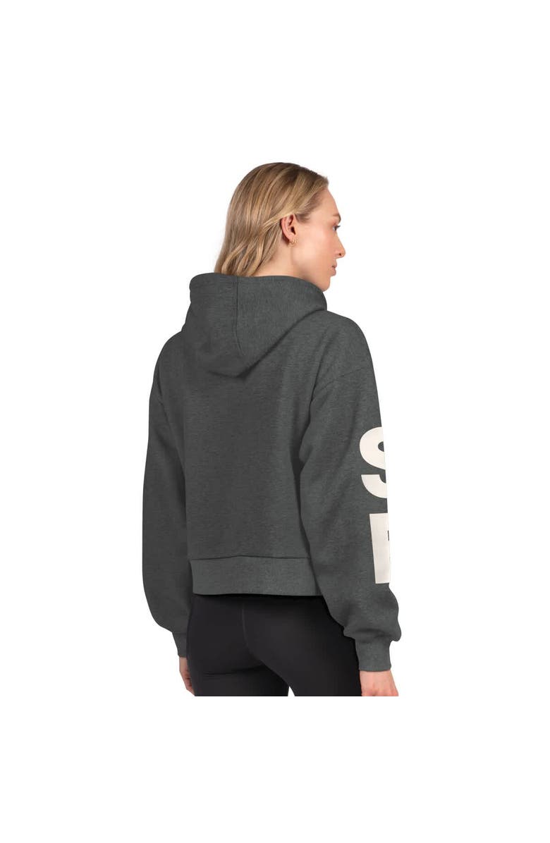 STARTER Women's Starter Heather Charcoal San Francisco 49ers Star Player Cropped Fleece Pullover Hoodie, Alternate, color, Heather Charcoal