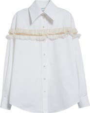 McQueen Ruffle Mesh Inset Cotton Button-Up Shirt