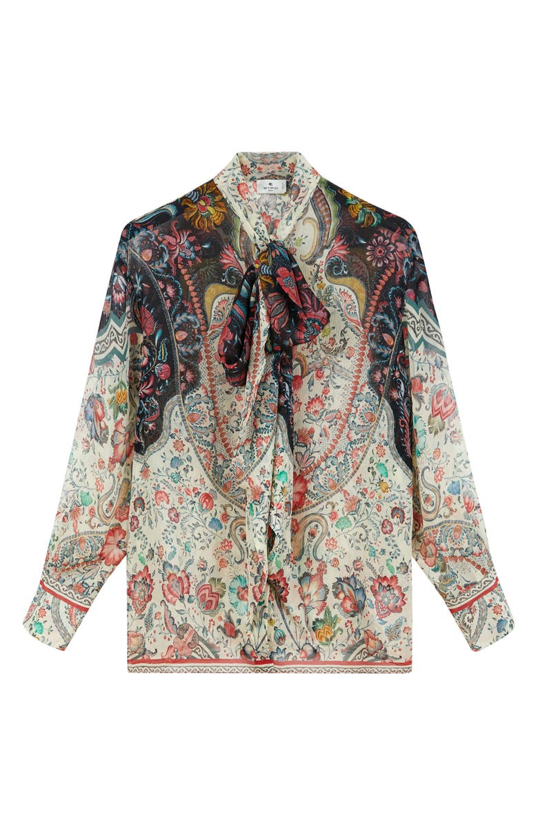 Etro Santa Barbara Paisley Floral Print Tie Neck Silk Blouse, Alternate, color,