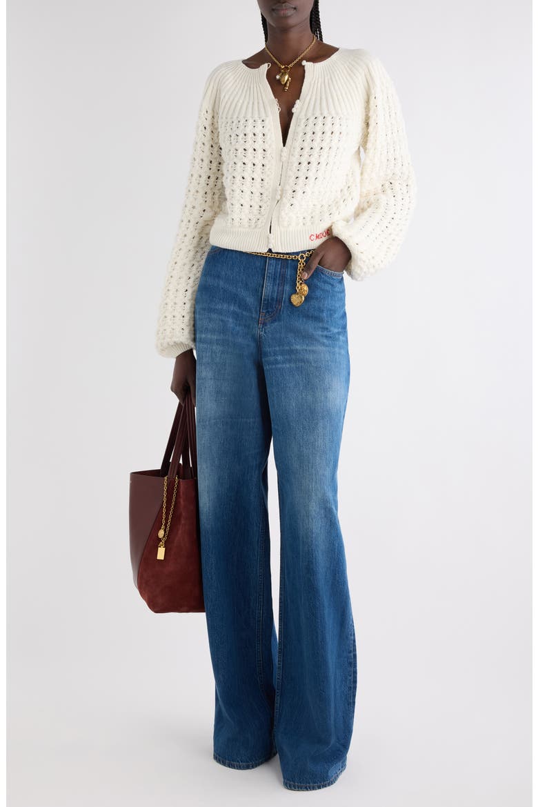 Balloon Sleeve Tweed Cardigan, Alternate, color, ICONIC MILK