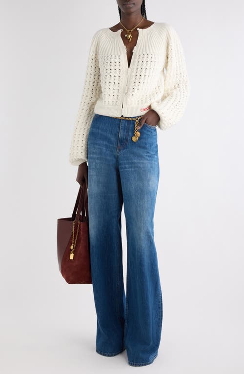 Chloé Balloon Sleeve Tweed Cardigan In Neutral