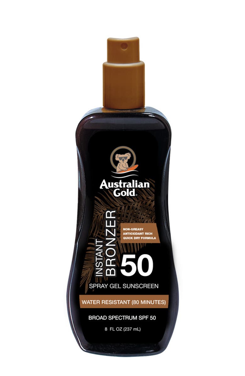 Australian Gold Spray Gel Sunscreen SPF 50 with Instant Bronzer, Main, color, 