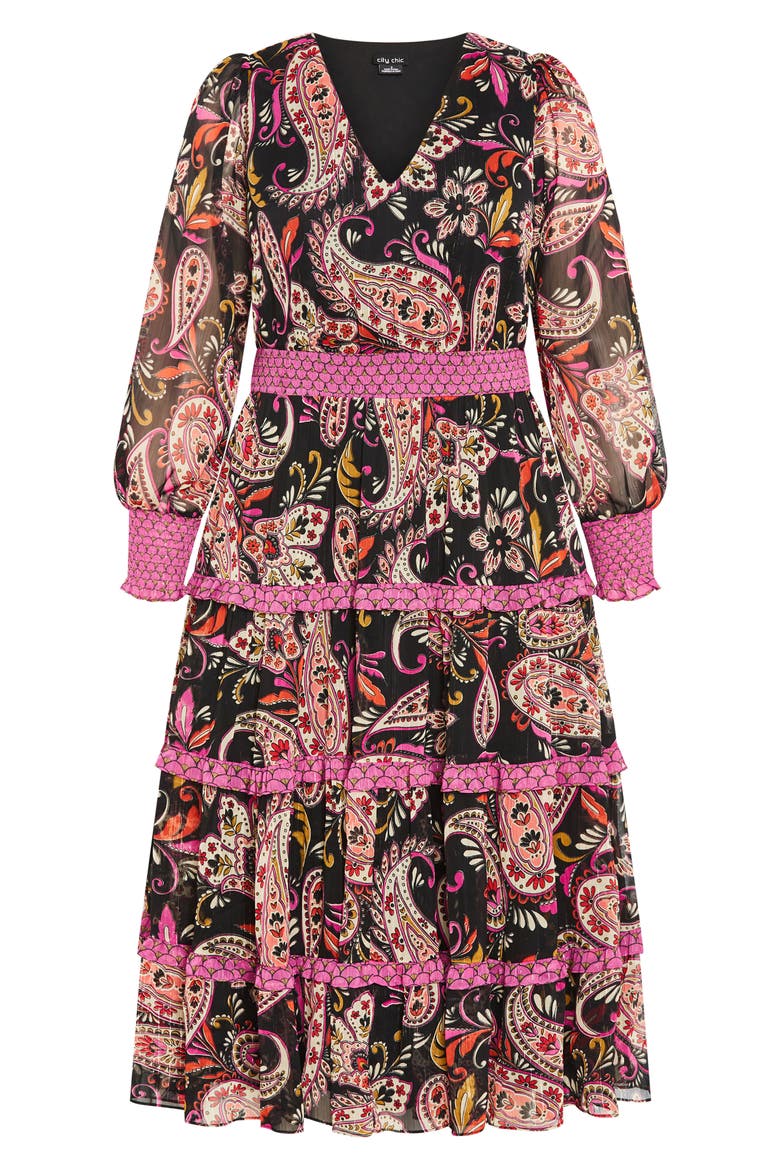 Gwendolyn Paisley Long Sleeve Tiered Midi Dress, Alternate, color, PAISLEY