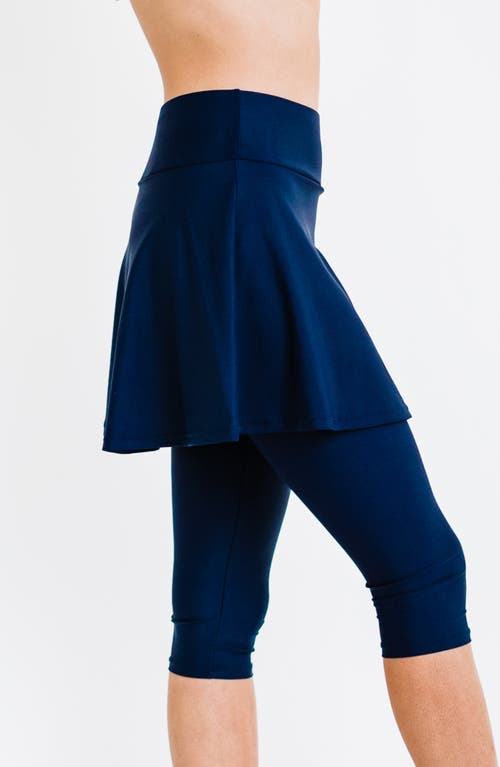 Calypsa Flared Swim Skort With Capri Leggings In Blue