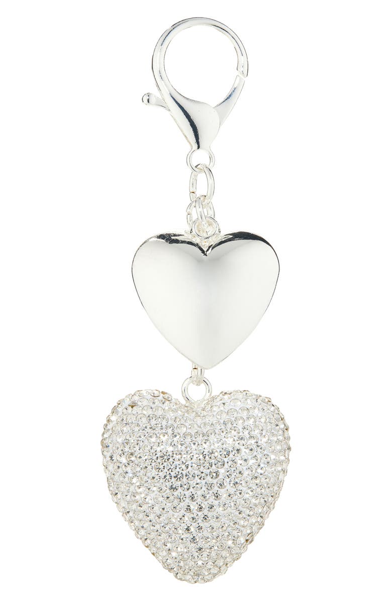 Leith Pavé Heart Bag Charm, Main, color, Clear- Silver