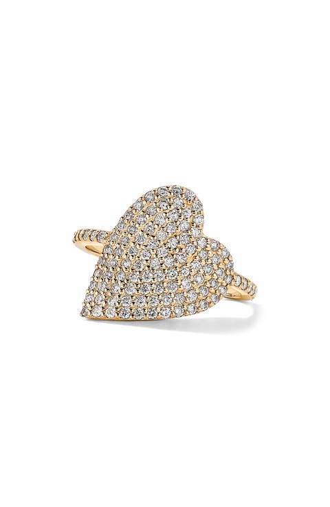 14K Gold Pavé Diamond Heart Ring