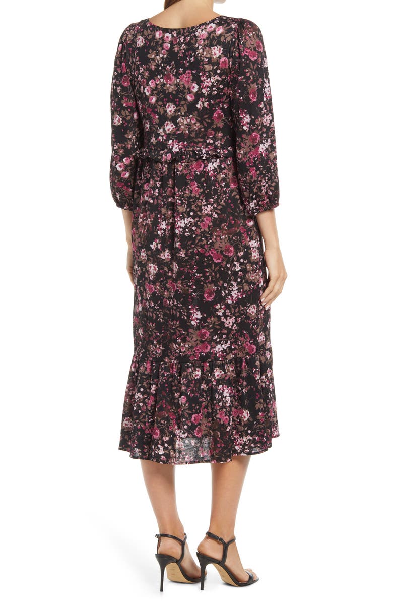 Connected Apparel Floral Long Sleeve Stretch Knit Dress, Alternate, color,