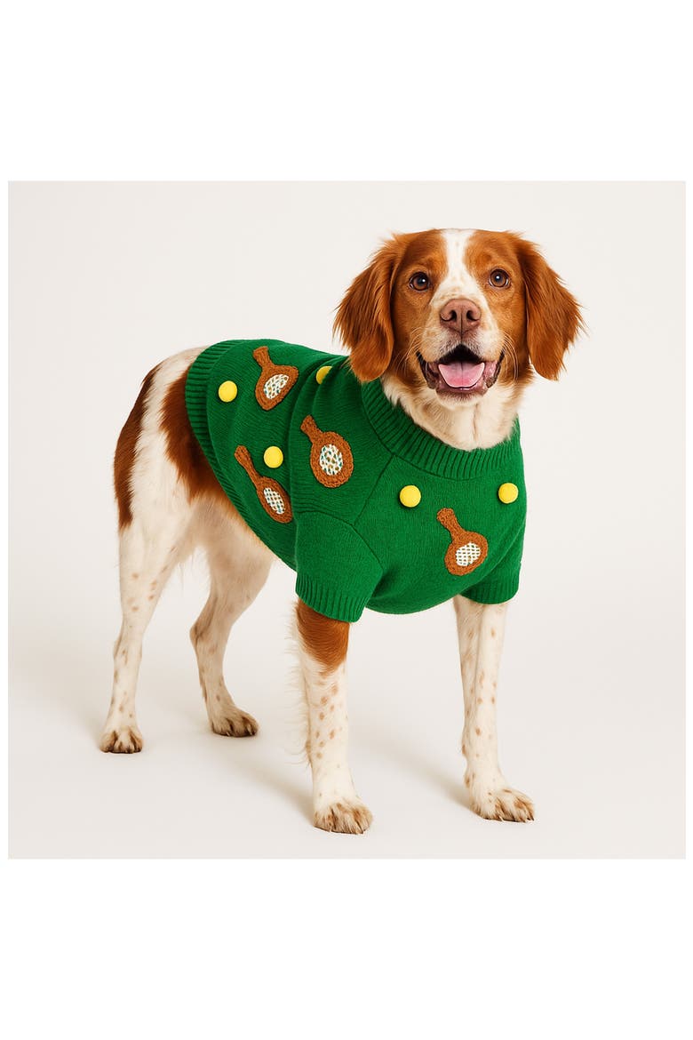 Tennis 3D Appliqué Pet Sweater, Alternate, color, GREEN