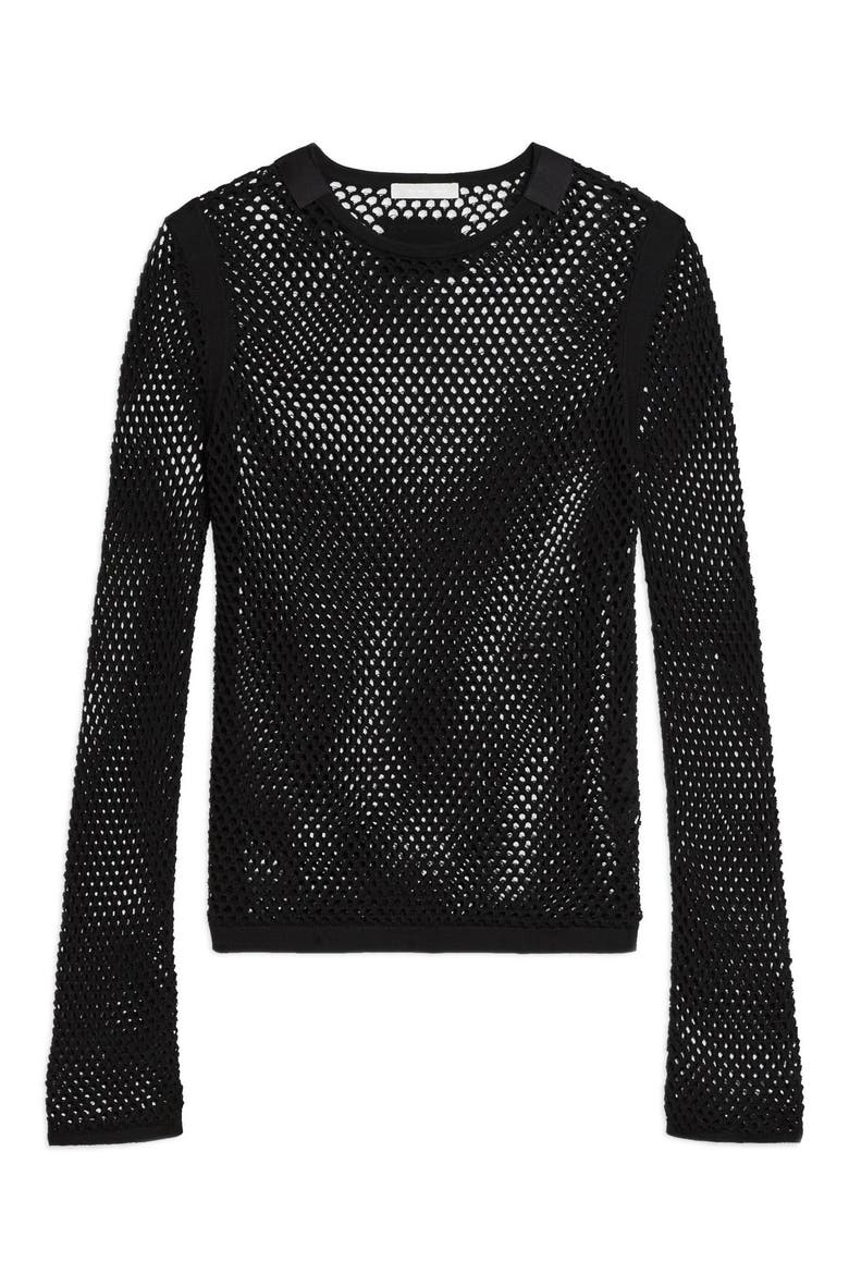 Mesh Cotton Knit Top, Alternate, color, BLACK