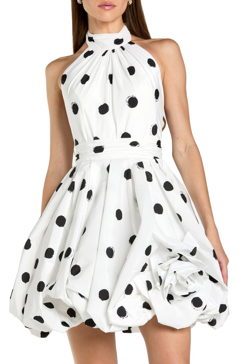 Women’s Satin Halter Neck Bubble Hem Mini Dress, Alternate, color, Black Ivory