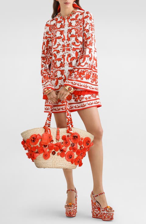 Majolica Print Long Sleeve Silk Stretch Charmeuse Minidress