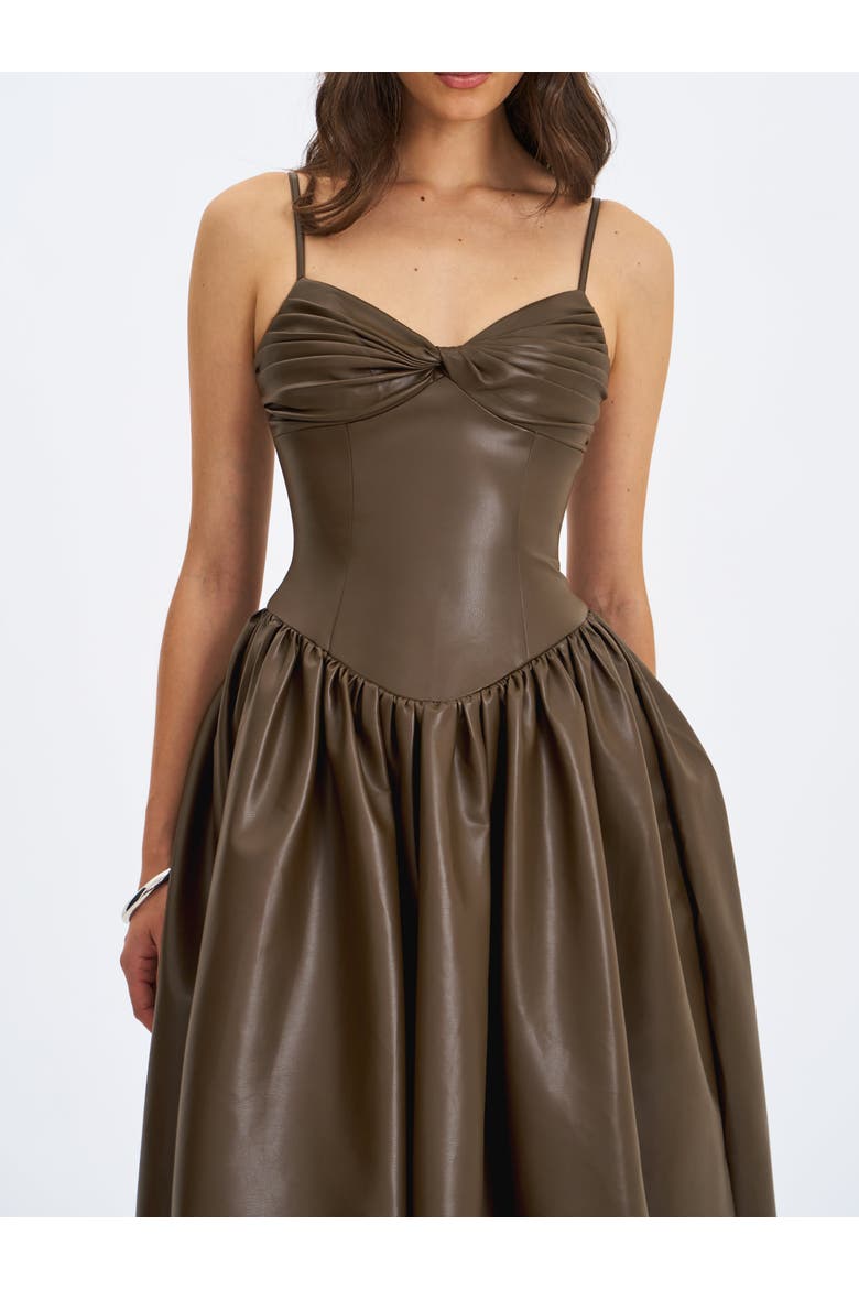 Parisia Vegan Leather Drop Waist Maxi Dress, Alternate, color, Brown