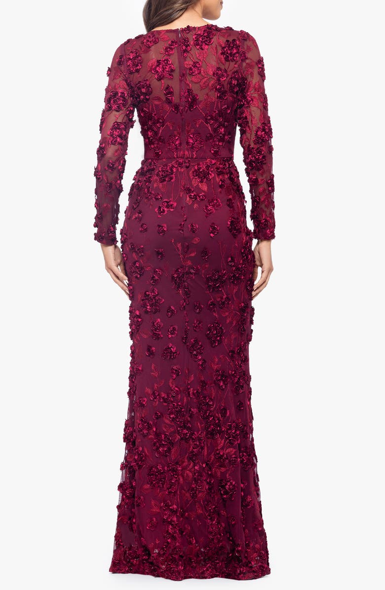 Xscape Evenings Embroidered Floral Long Sleeve Gown, Alternate, color, Garnet