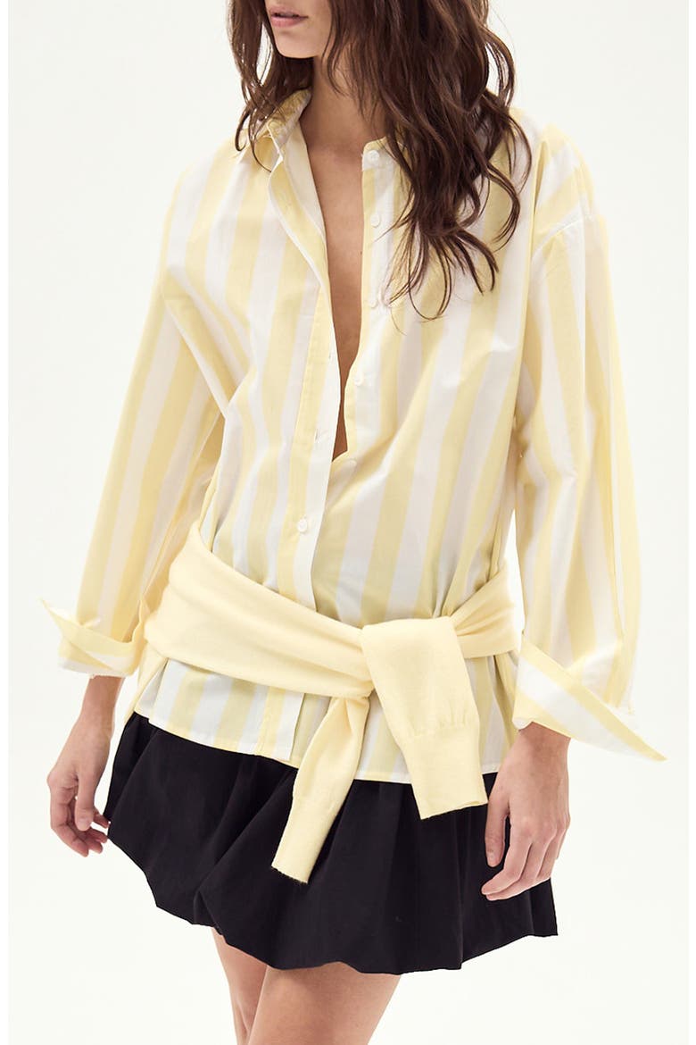 Vicenzo Stripe Cotton Button-Up Shirt, Main, color, STRIPED YELLOW