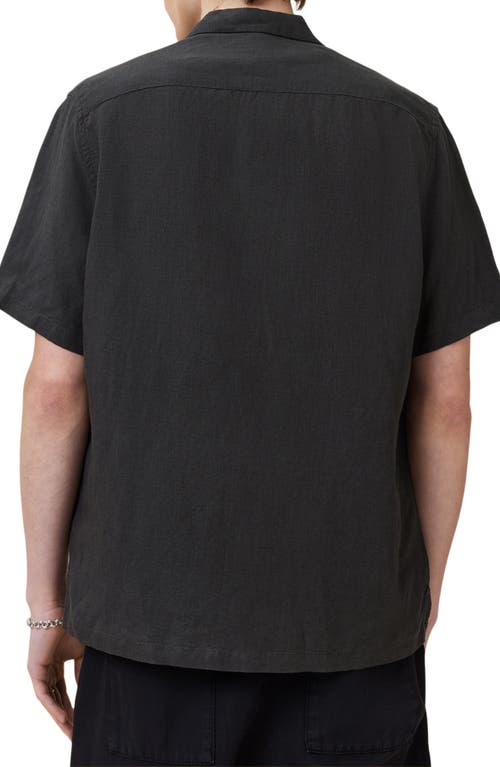 Allsaints Mens Bandol Relaxed-fit Short-sleeve Linen-blend Shirt Dark Charcoal Xl In Black