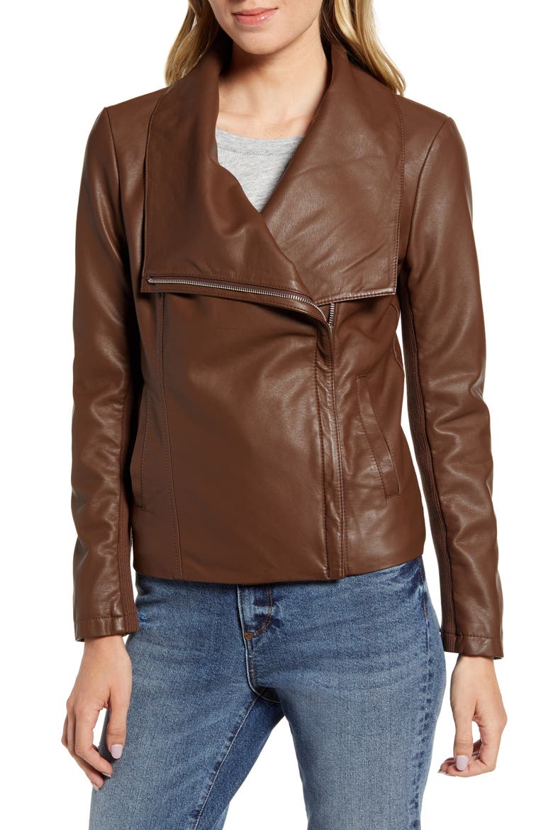 BB Dakota Up to Speed Faux Leather Moto Jacket, Alternate, color, SMOKEY BROWN