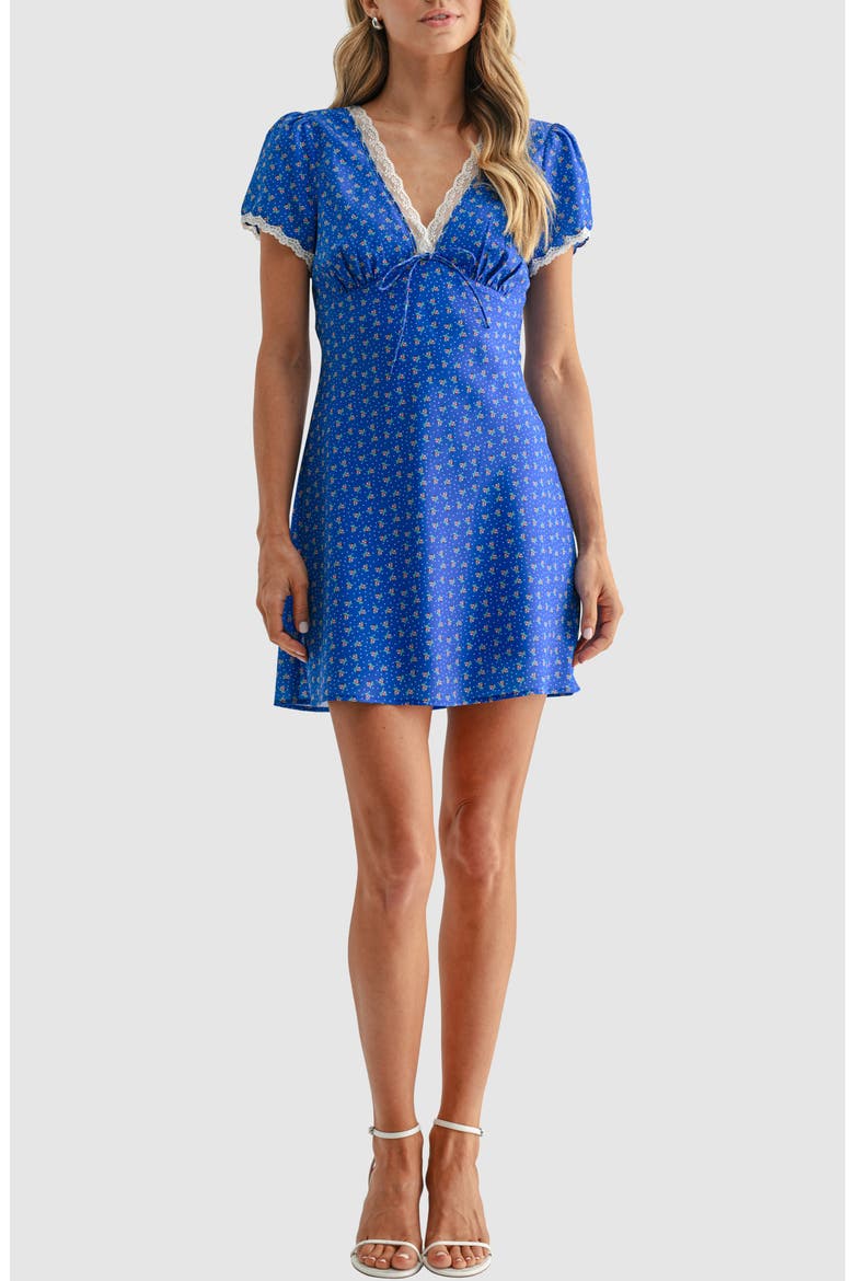 Lace Trim Minidress, Main, color, BLUE DITSY