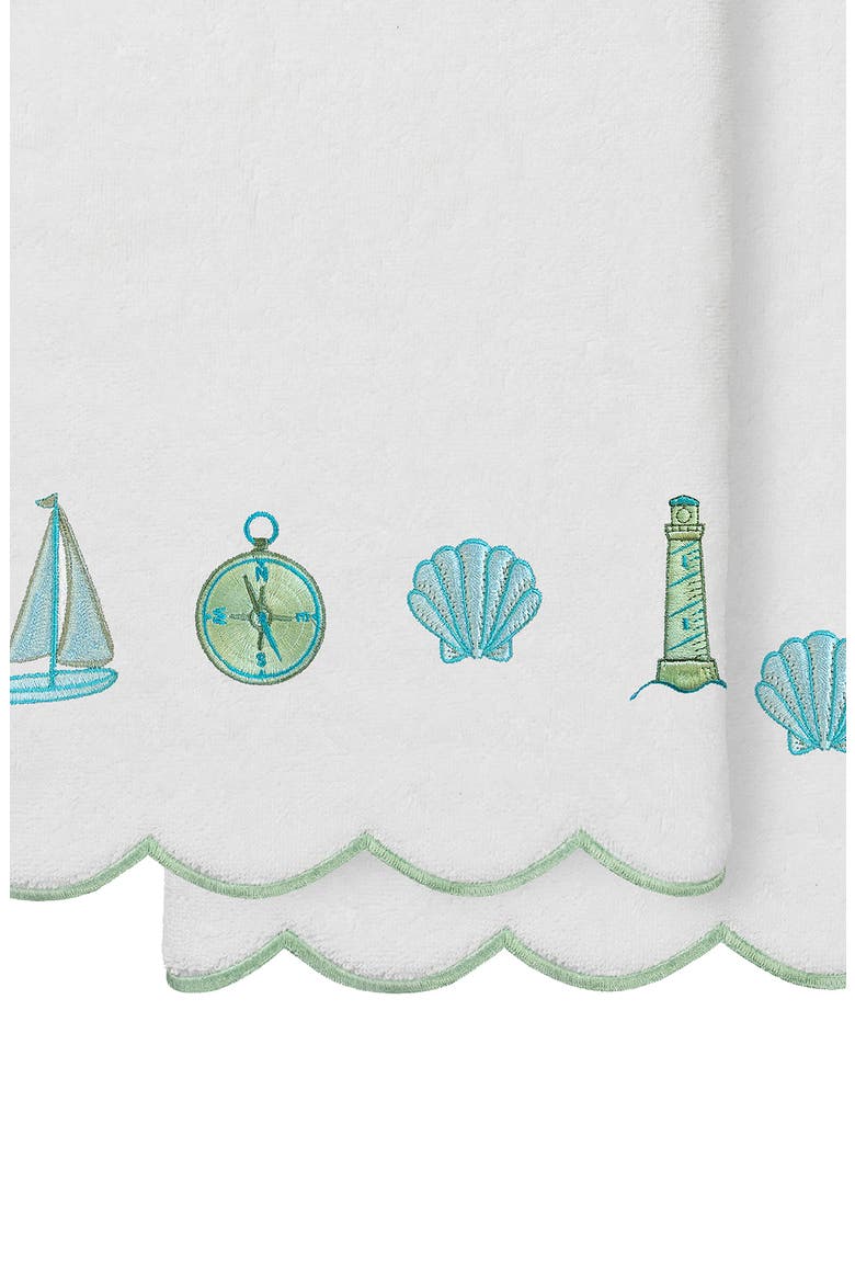 2-Piece Sea Joy Embroidered Turkish Cotton Bath Towel Set, Alternate, color, WHITE/ GREEN