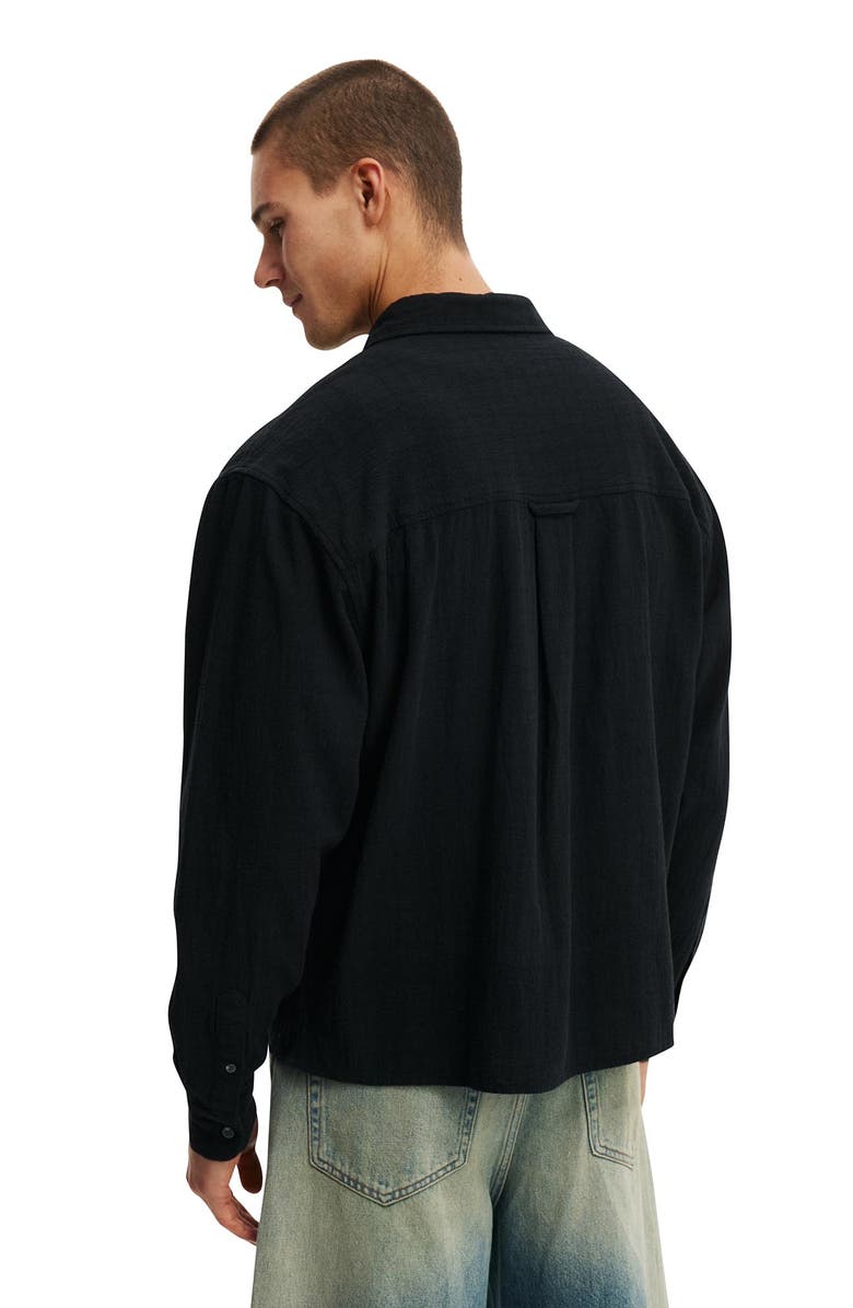 Cotton On Men's Remi Long Sleeve Shirt, Alternate, color, Washed Black Dobby