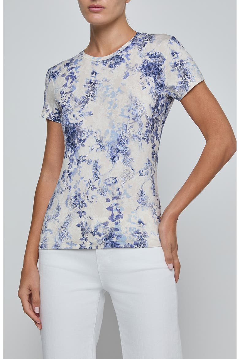 Ressi Mixed Print Top, Main, color, IVORY/ BLUE WATERCOLOR PAISLEY