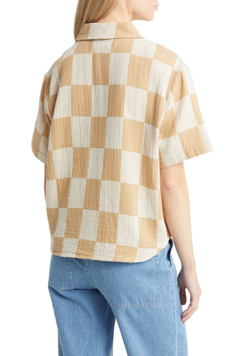 Mykonos Check Cotton Camp Shirt, Alternate, color, SAND