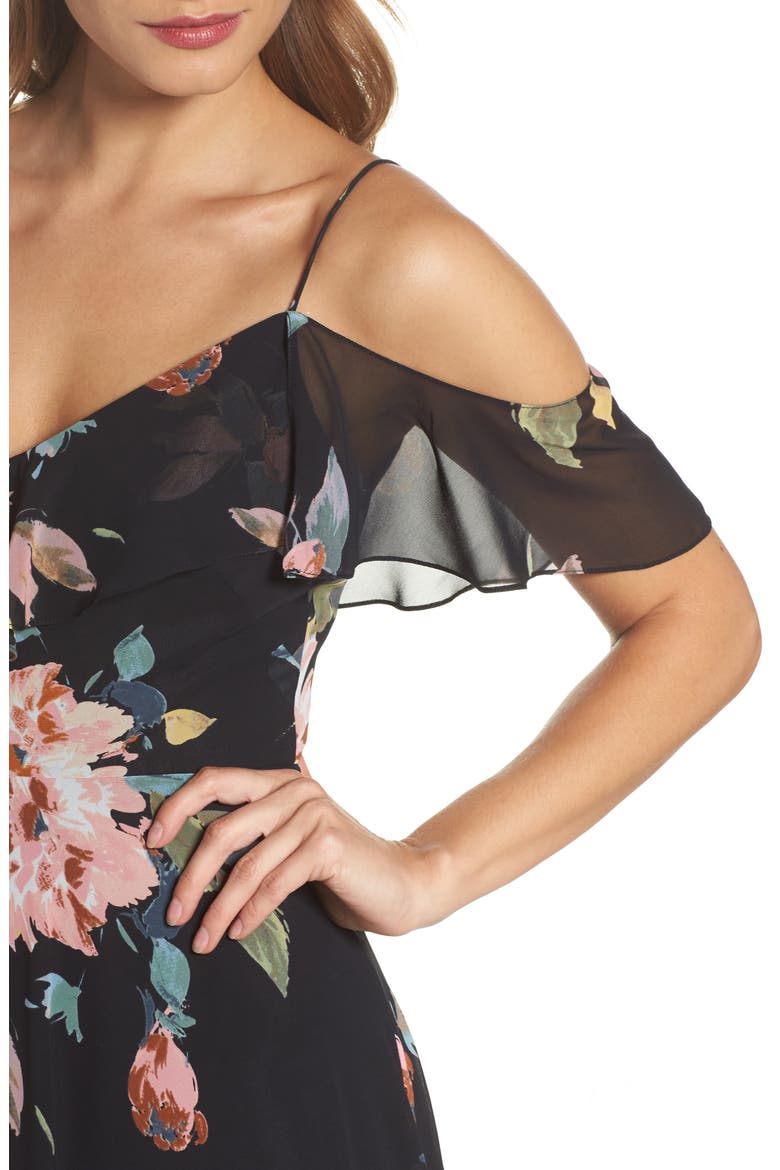 Mila Cold Shoulder Gown, Alternate, color, BLACK MULTI
