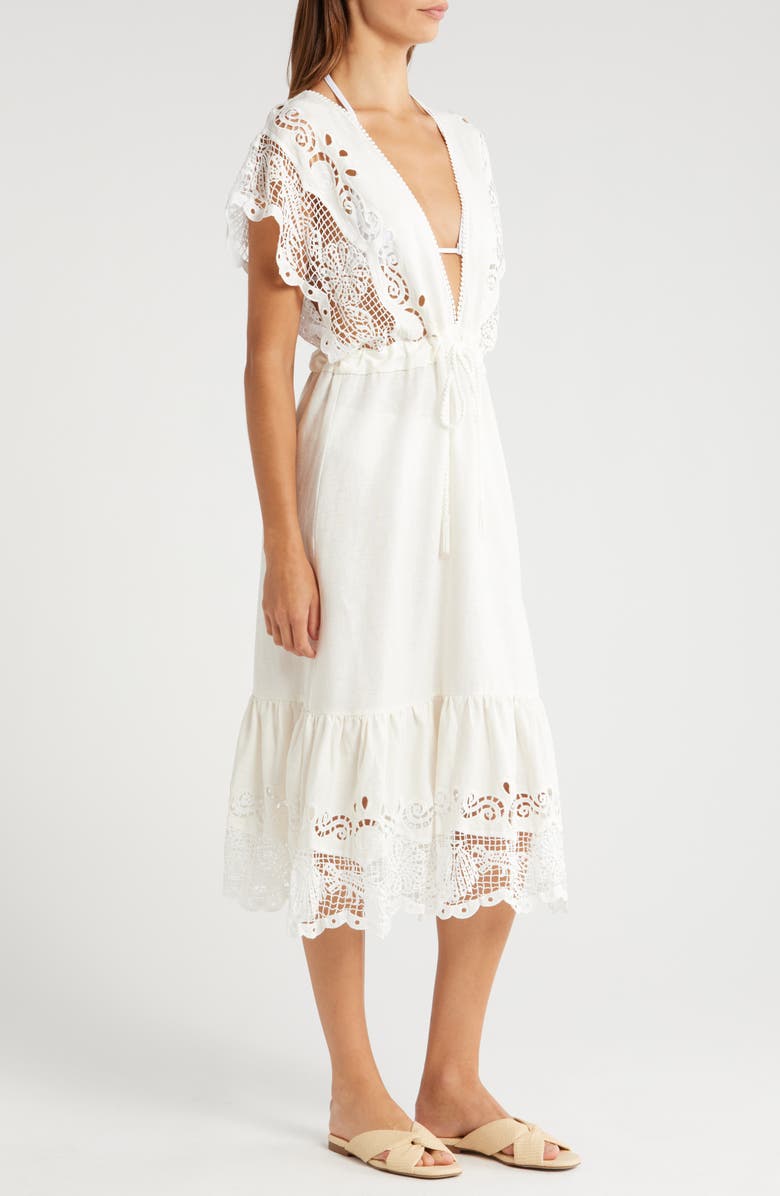 FARM Rio Eyelet Embroidery Linen Blend Cover-Up Dress, Alternate, color, 