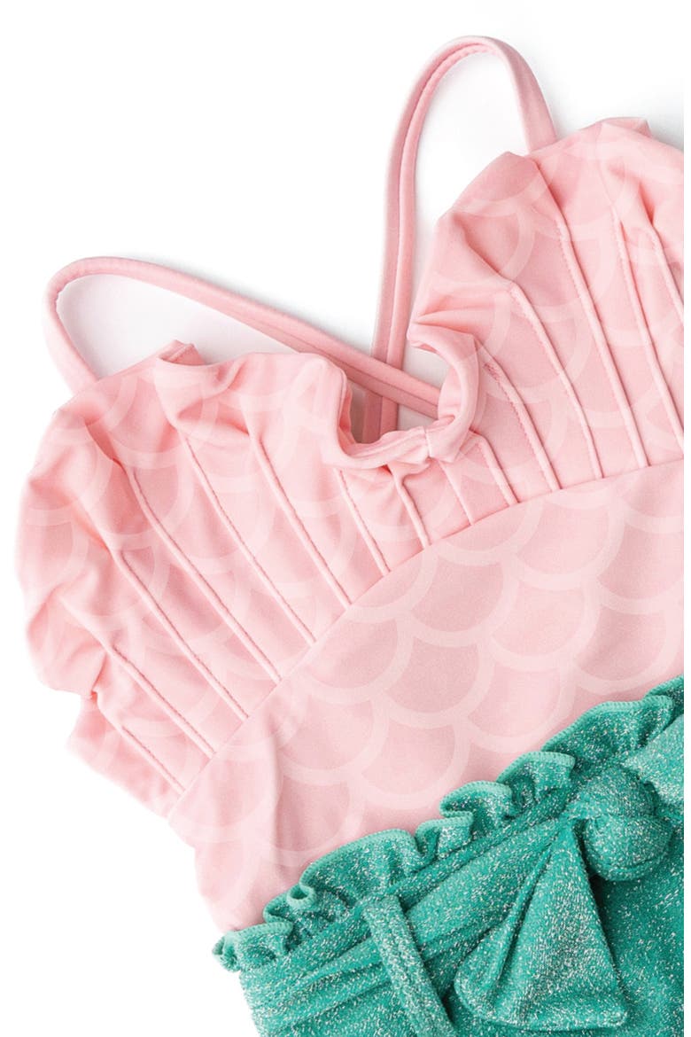 Kids' Metallic Ruffle Tie Belt One-Piece Swimsuit, Alternate, color, MULTI