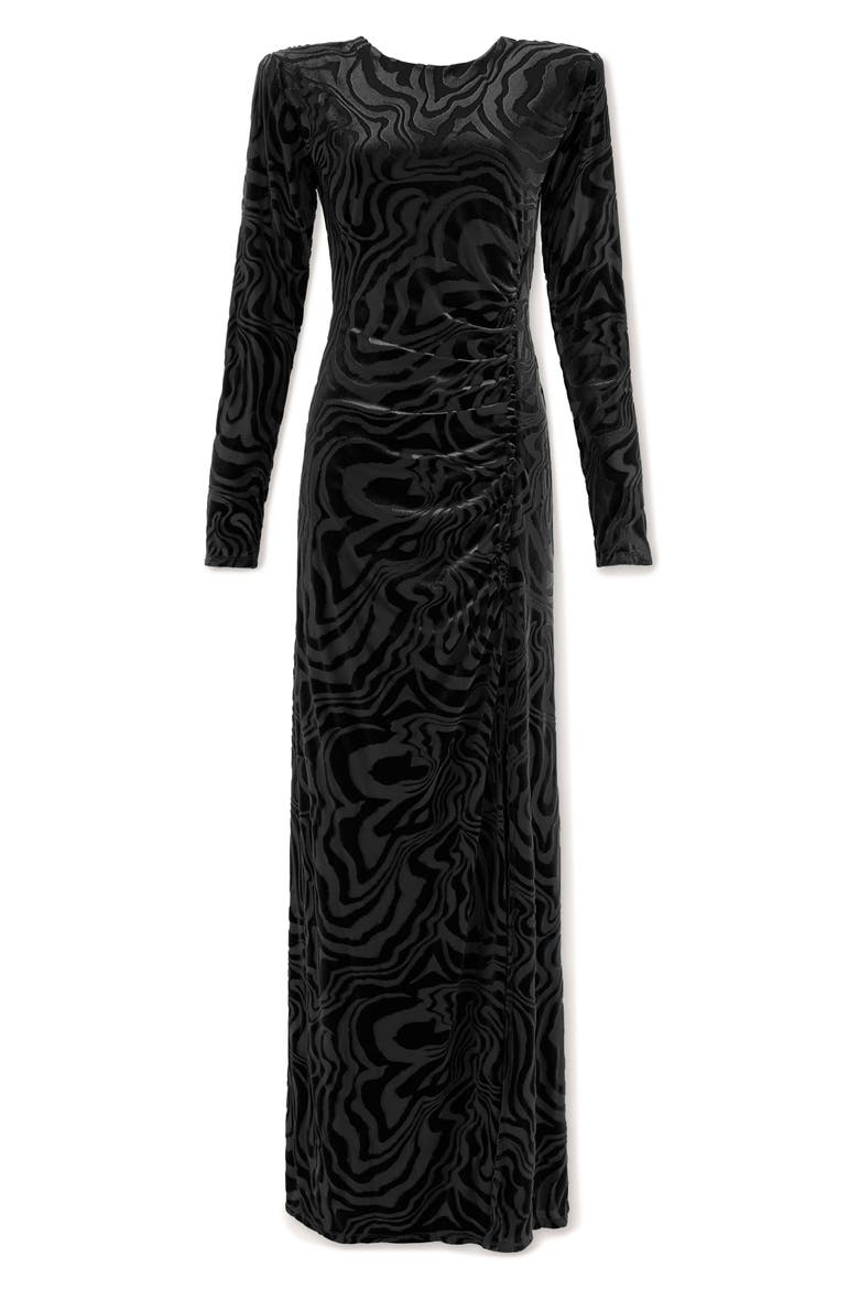 April Long Sleeve Slit Maxi Dress, Alternate, color, BLACK SWIRL