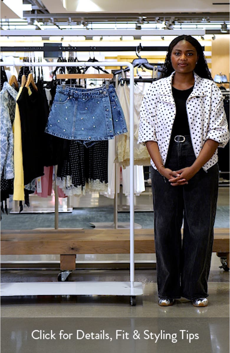 Evanna Floral Embroidered Denim Wrap Miniskort, sales video thumbnail