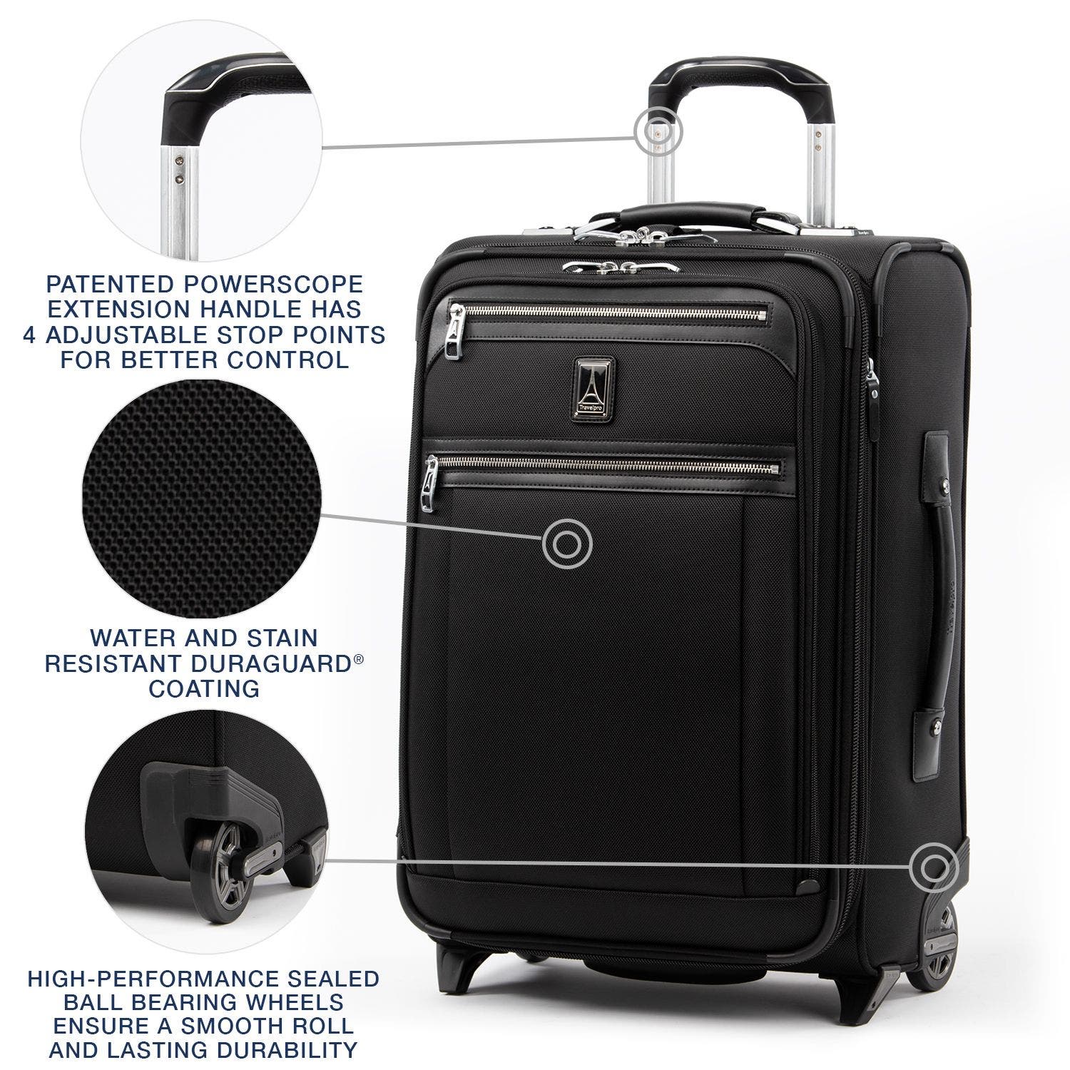 TRAVELPRO Platinum Elite Softside Expandable Carry-On 22-Inch  2 Wheel Upright Luggage, Alternate, color, Shadow Black