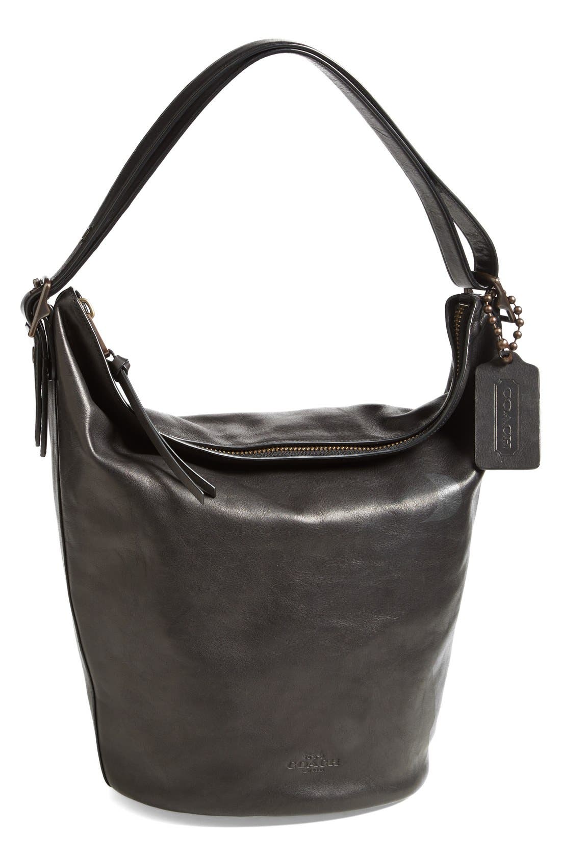 'Legacy Duffle' Leather Shoulder Bag, Main, color, BLACK