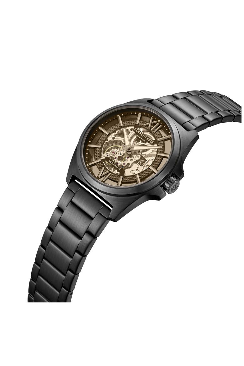 Skeleton Black Automatic Bracelet Watch, 44mm, Alternate, color, BLACK