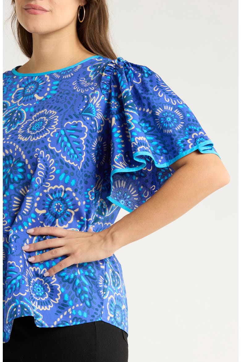 Kenner Print Flutter Sleeve Top, Alternate, color, BLUE-CREAM-MULTI