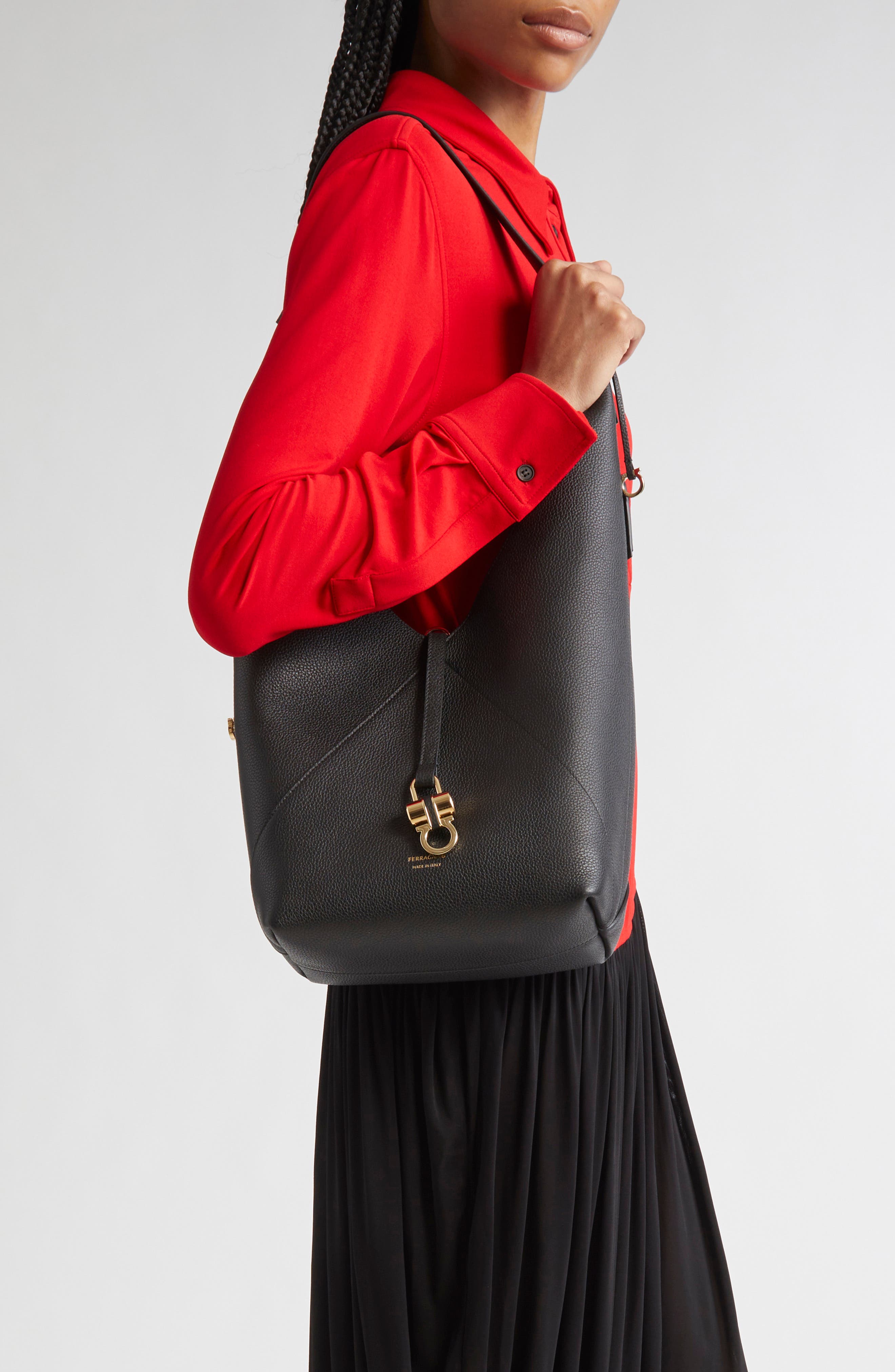 FERRAGAMO Medium Origami Leather Hobo Bag, Alternate, color, 