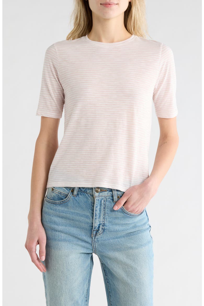 Essential Elbow Length Sleeve Pima Cotton T-Shirt, Main, color, OFF WHITE ROSA COMBO