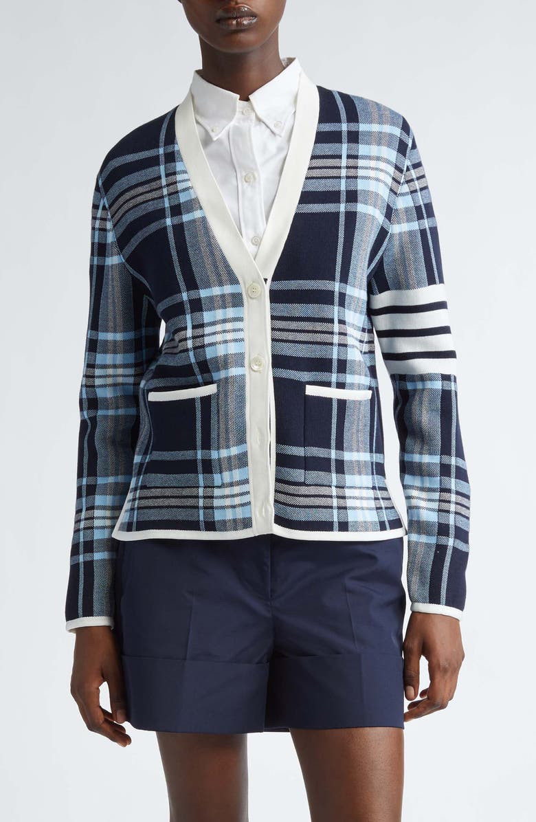 Thom Browne School Tartan Jacquard Cardigan, Main, color, 
