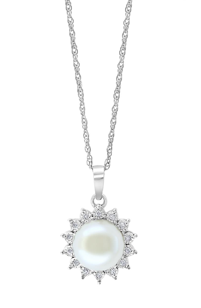 EFFY Diamond & Freshwater Pearl Sun Pendant Necklace, Main, color, 