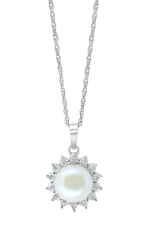 Diamond & Freshwater Pearl Sun Pendant Necklace