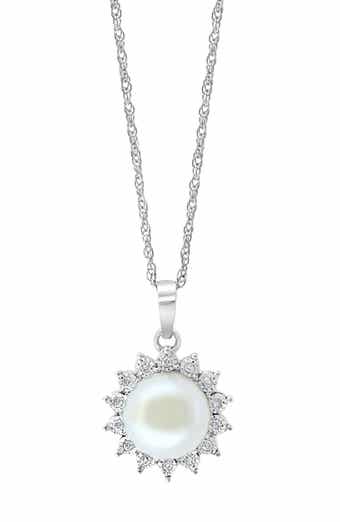 EFFY Diamond & Freshwater Pearl Sun Pendant Necklace